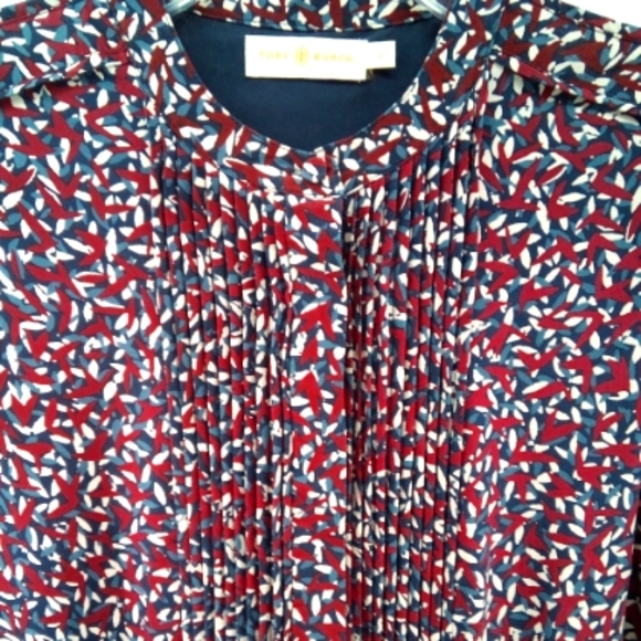 Tory Burch 100% Silk Confetti Print Dress Fall 2015 Collection Burgundy Blue 2 - Picture 8 of 10